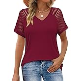 JUSTFASHIONNOW Short Sleeve Blouses for Women Cute Summer Tops Dressy Casual V Neck Tshirts 2026 Trendy Spring Clothes