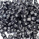 300 Pieces 10x10mm Big Large Cube Acrylic Alphabet Letter Beads A-Z Mixed Plastic Shape Loose Beads for DIY Jewelry Making Bracelets Necklaces Key Chains (Black)