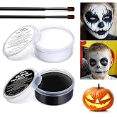 Halloween White Black Oil Face Body Paint Set, Halloween Skeleton Makeup Kit with 2 Brushes, Professional Black White Face Body Painting Kit for Halloween Makeup, Sfx Make Up, Theater, Cosplay
