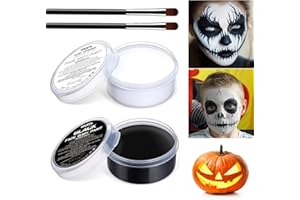 VPCRT6 Halloween White Black Oil Face Body Paint Set, Halloween Skeleton Makeup Kit with 2 Brushes, Professional Black White Face Body Painting Kit for Halloween Makeup, Sfx Make Up, Theater, Cosplay