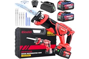 EIOEHTL Reciprocating saw, Enhanced 3500 SPM Low Noise Brushless Motor, High-Performance 2*21V 4.0 Ah Batteries Extended Standby, 8 pcs Versatile Alloy Steel Blade Set Easily Cut Through Wood, Metal, ABS etc.