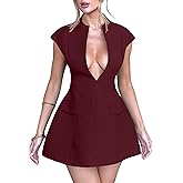 YMDUCH Women's Sexy Deep V Neck Cap Sleeve A-line Mini Club Party Dress