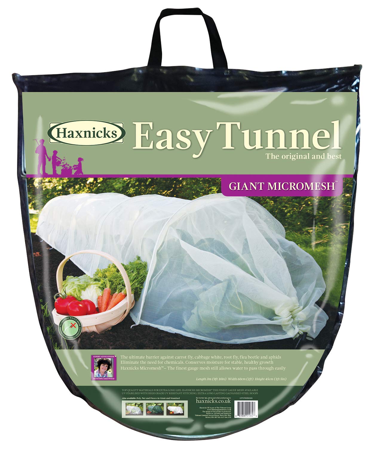 Haxnicks Giant Easy Tunnel Micromesh Garden Tunnel | Rready To Use Fold Out Design Ultra Fine Netting Garden Tunnel | Garden Pests Aphids Black Fly | L300 x W60 x H45 cm Gtun050101