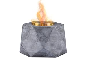 ROUNDFIRE Modern Faceted Concrete Tabletop Fire Pit - Fire Bowl, Portable Fire Pit, Small Personal Fireplace for Indoor and Garden Use