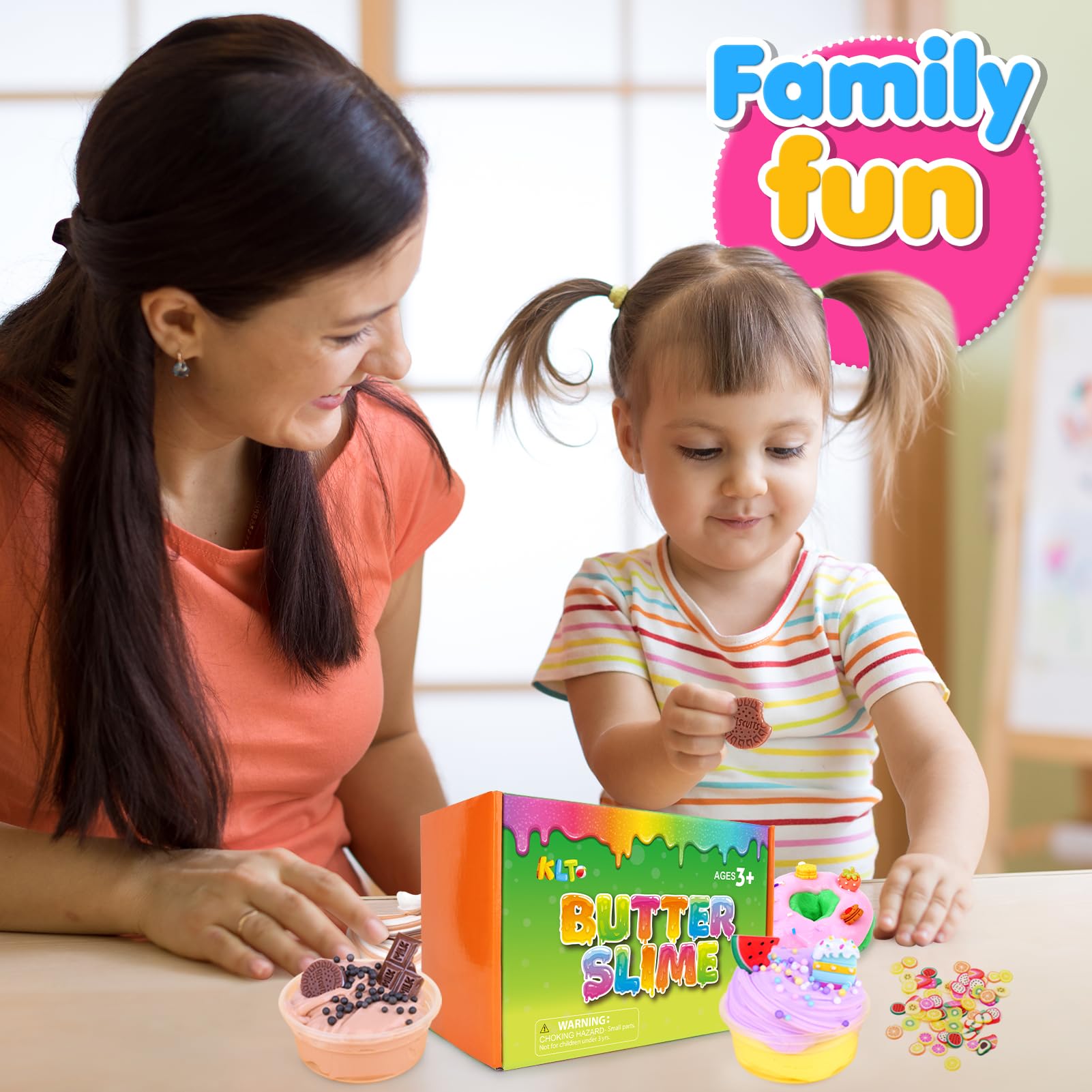Butter Slime Kit for Girls Big Bucket: 35 FL OZ Non-Sticky and Stretchy Slime - White Premade Butter Slime Making Kits with Add-ins and Small Containers - Fun Birthday Gift for Kids Grils