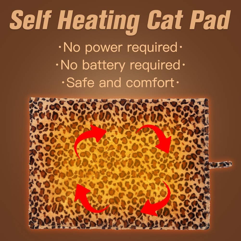 EXPAWLORER Self Heating Cat Pad for Pet, Warming Pet Bed Mat Safety Cat Pad with Leopard Print Great for Puppies and Cats in Cold Weather, Beige : Pet Supplies