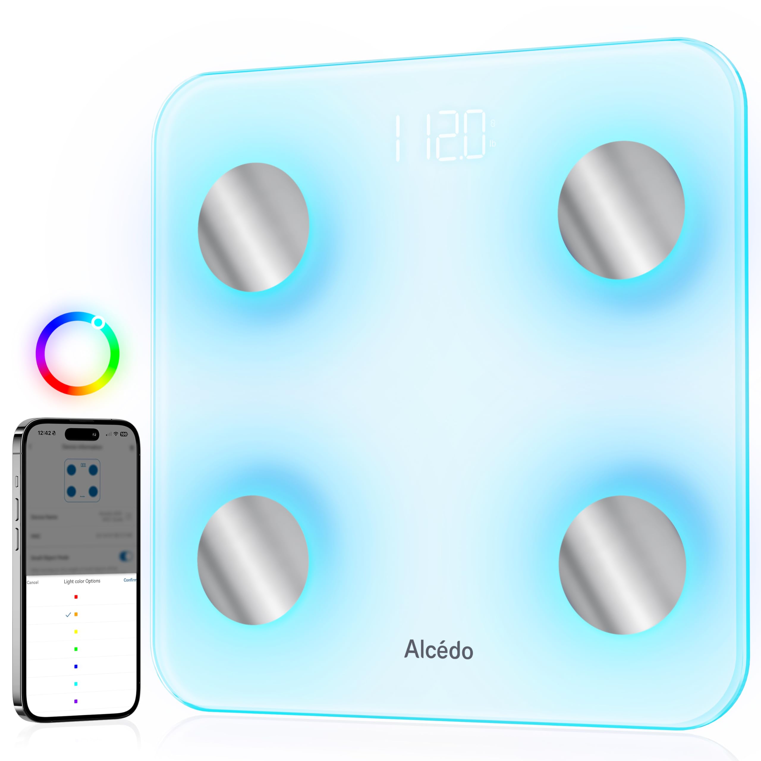 Photo 1 of Alcedo Smart Body Fat Scale, Digital Scale with BMI, Fat Percentage, Muscle Mass, Color-Changing with Weight Variation, 400 lb, Bluetooth
