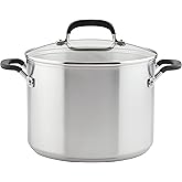 KitchenAid 71022 Stainless Steel Stockpot with Measuring Marks and Lid, 8 Quart - Brushed Stainless Steel