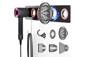 MY DIEMLIFE 6-in-1 Magnetic Wall Mount for Dyson Supersonic Hair Dryers (HD15, HD08 and Previous Models), with 5 Magnetic Rings for The Accessories (Black)