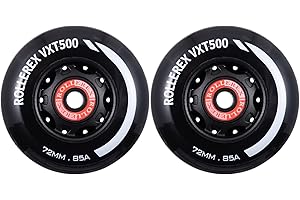 Rollerex VXT100 85A Kids RipStik/Inline Skate Wheels (2-pack w/bearings, spacers and washers) (Use on Hockey Roller Blades) - Can Be Used As RipStik Caster Board Wheel Replacements (72mm)