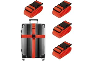 4 Pack Luggage Straps for Suitcases, TSA Approved Heavy Duty Adjustable Belt Strap, 400lbs Max Tension Quick-Release Buckle, 