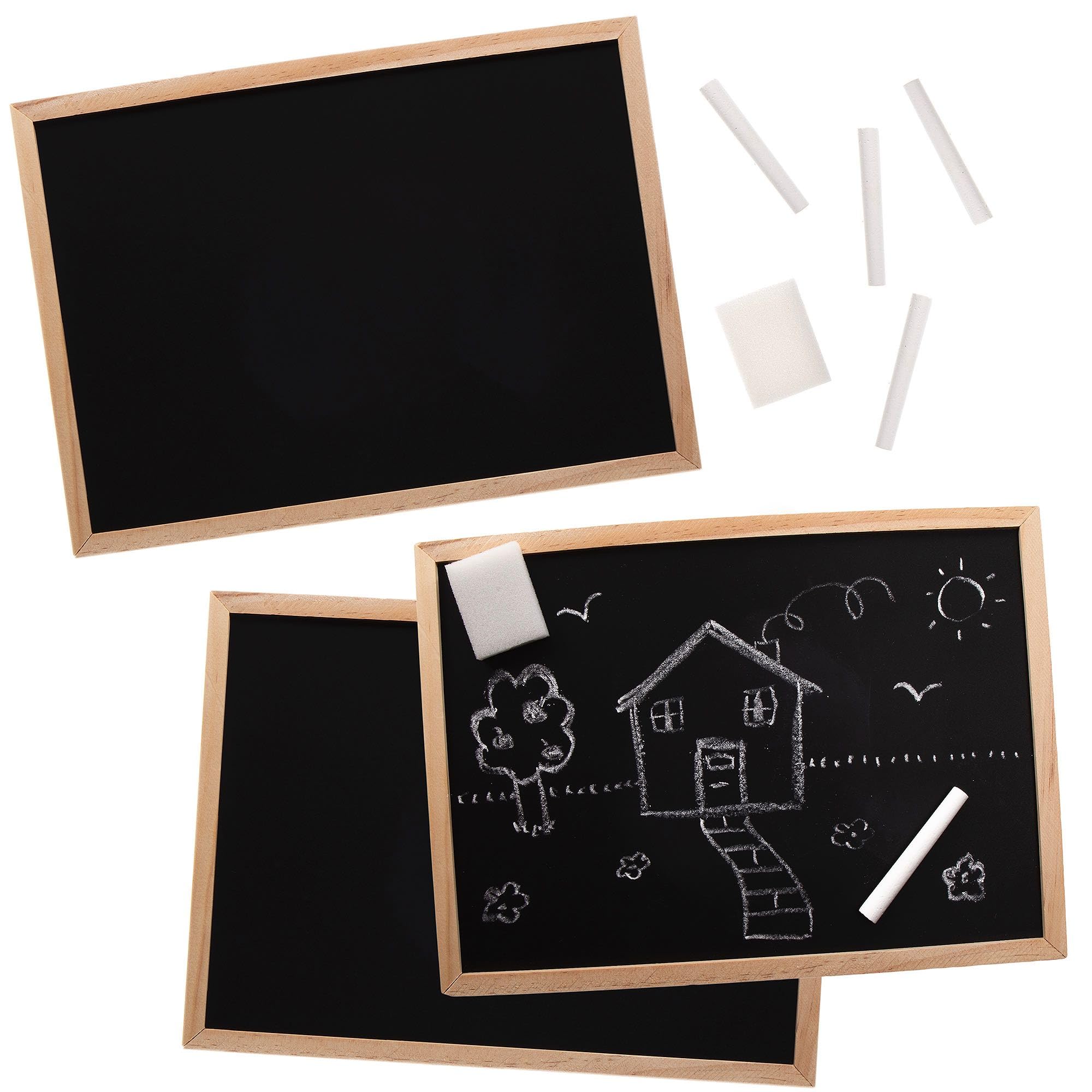 Baker Ross AX378 Large Wooden Blackboard Sets - Pack of 3, Chalk Boards for Childrens Drawing, Homework, Classroom,Weddings or Signage