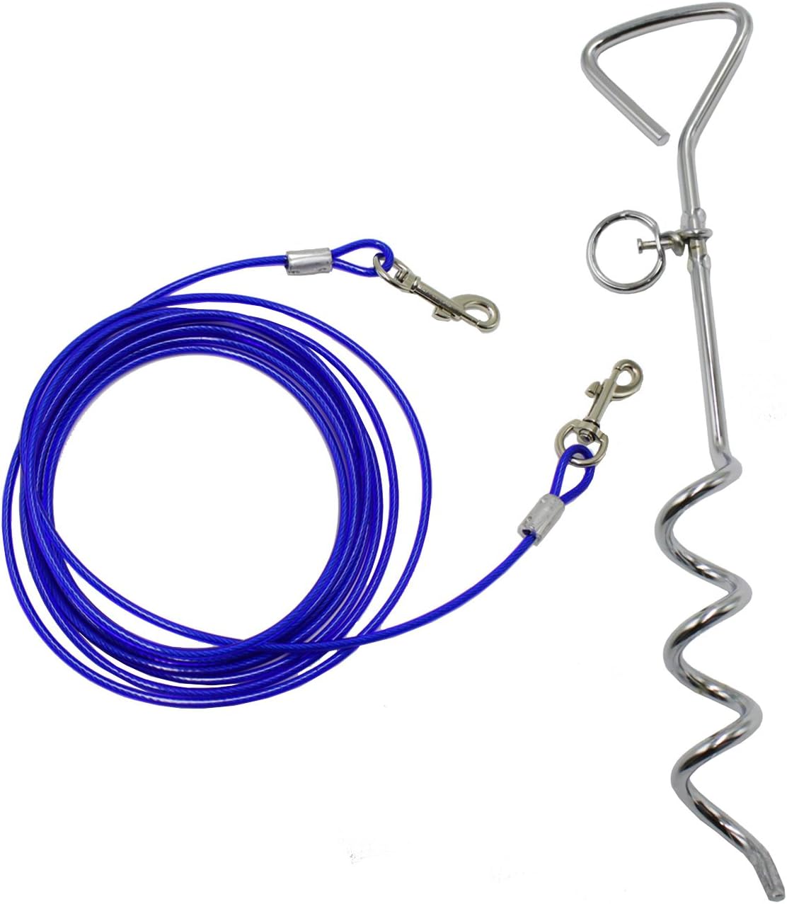 LGXANTT Dog Tie Out Cable and Stake, Pet Leash and Tether Spiral Tie Out, The Complete Tether System for Small to Medium Dogs for Yard, Camping, or Outdoors-Up to 60 lbs, 16" Stake, 16 Ft Cable