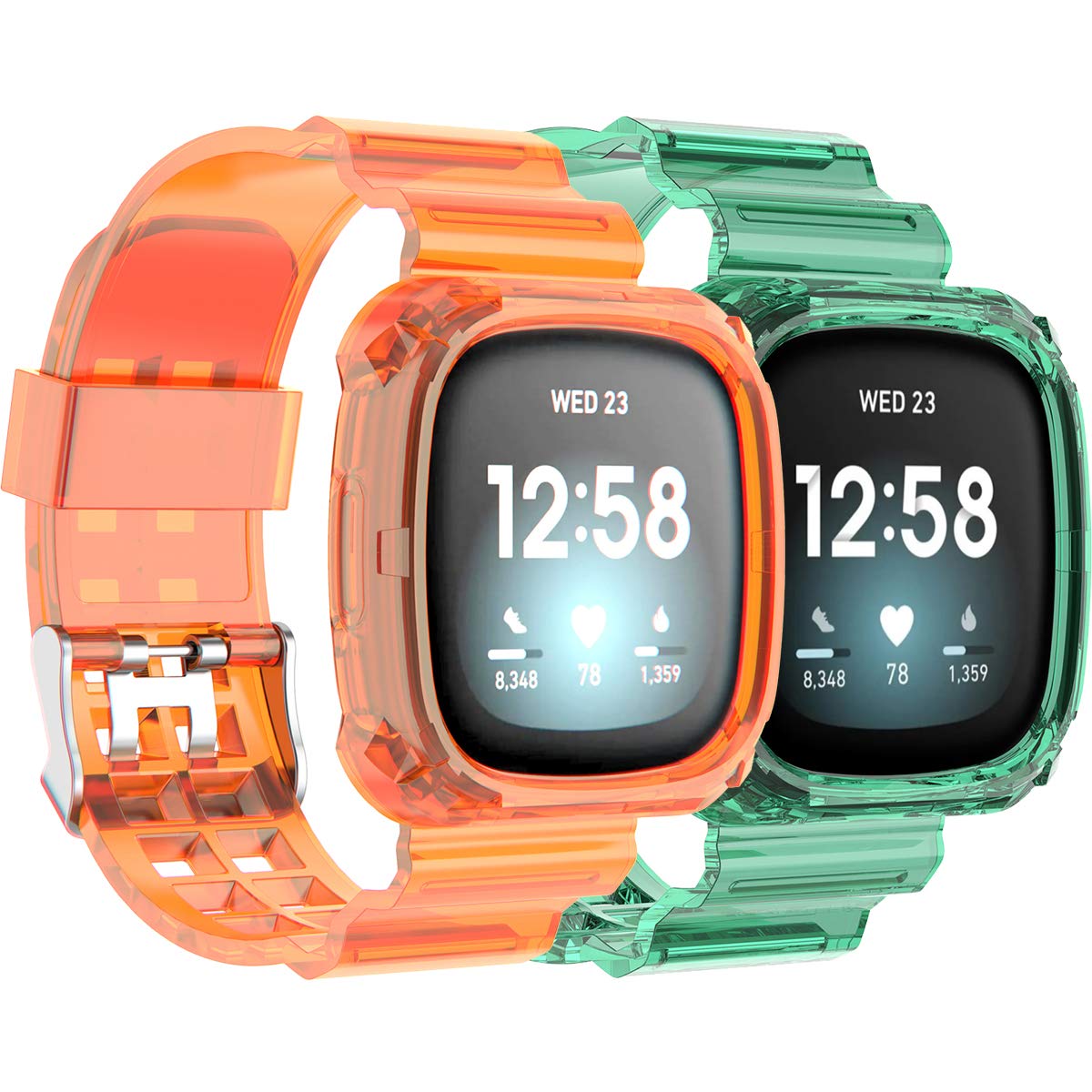 Shieranlee Strap Compatible with Fitbit Versa 3 Strap/Fitbit Sense Strap, Soft Clear TPU Sport Band with Protective Case Stainless Steel Buckle Compatible with Fitbit Sense/Fitbit Versa 3