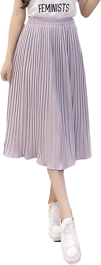 Mädchen Plisseerock Midirock - Baumwolle Elastische Taille Knielang Sommerrock
