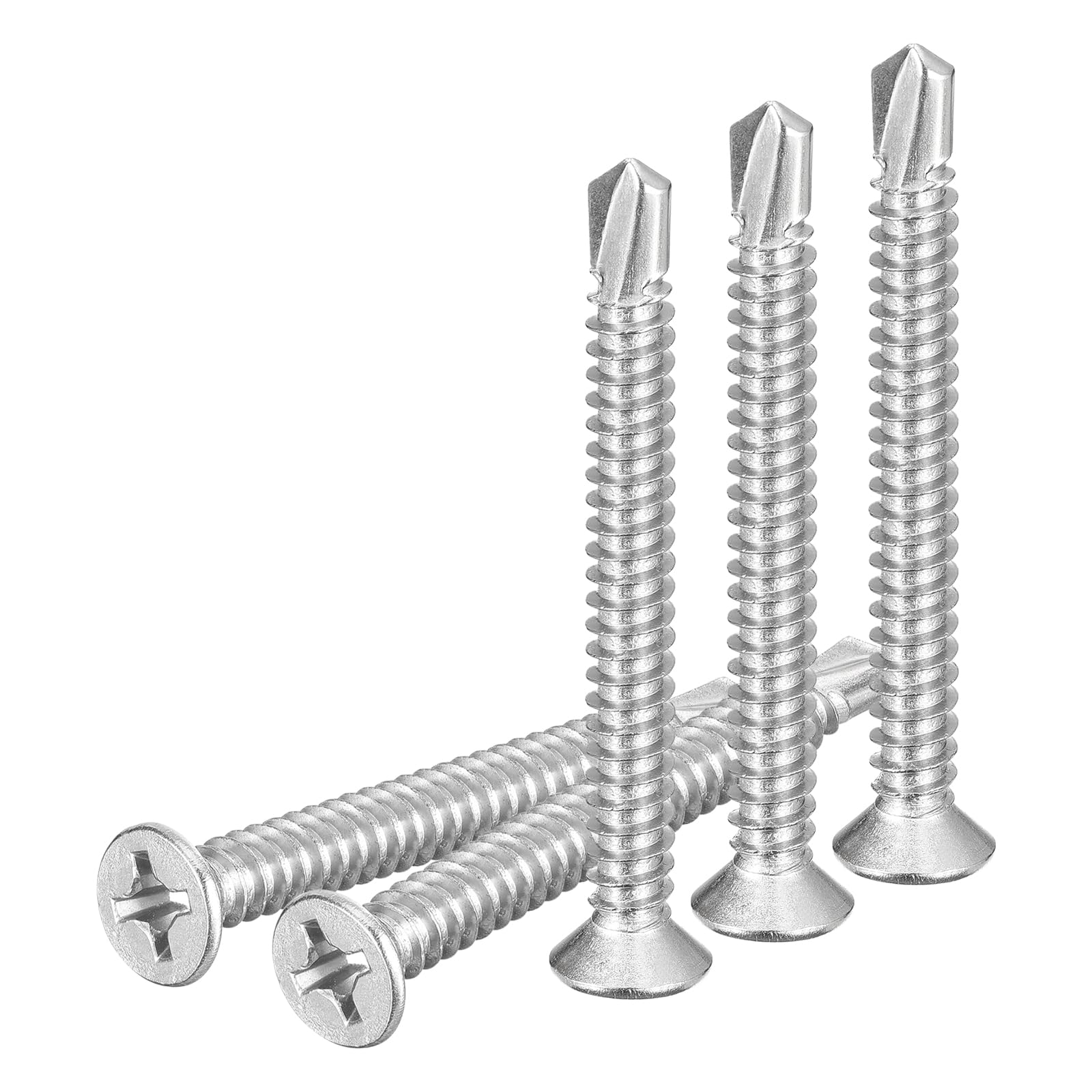 DTGN 25Pcs ST6.3x63mm Self Drilling Screws, 410 Stainless Steel Flat Head Phillips Sheet Metal Screw - Good for Wood to Metal, Furniture - Silver — image 1