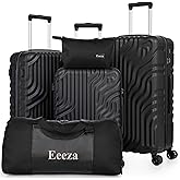 Eeeza Luggage Sets Suitcase Sets 5 Piece Luggage Sets Suitcase with ABS Hard Shell Lightweight TSA Lock and Double Rotatable Detachable Wheels(Black,20"/24"/28"/DB/TB)