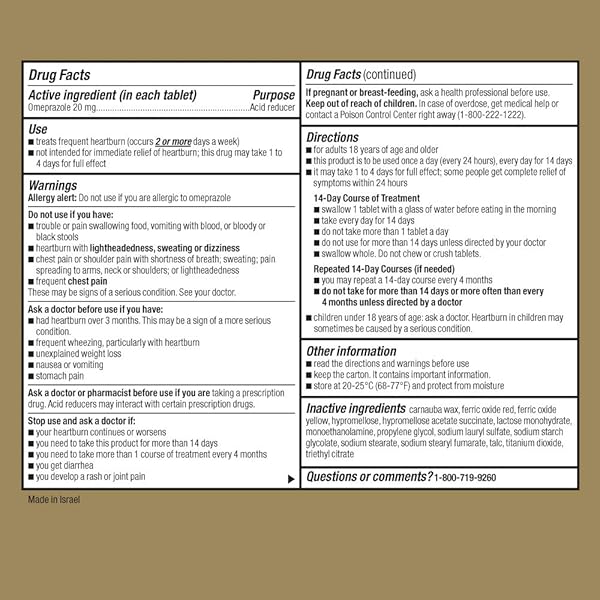 GOODSENSE OMEPRAZOLE DELAYED RELEASE TABLETS 20 MG, STOMACH ACID REDUCER FOR FREQUENT HEARTBURN TREATMENT, 42 COUNT