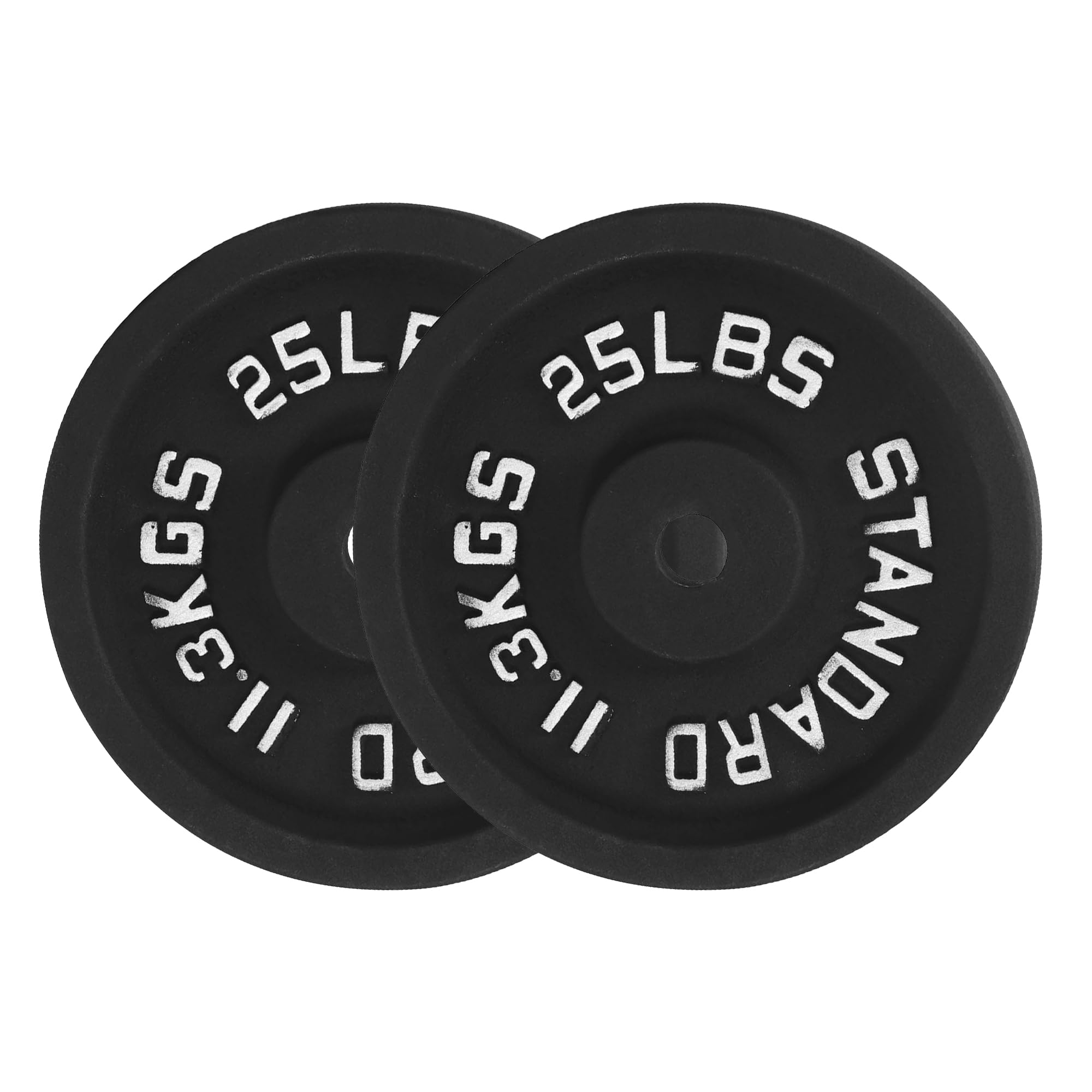 Photo 1 of ?25LB Pair?Pro-Style Cast Iron Gym Plates | 2 x 25LB Weights with Machined 1" Hole | Precision Silver Numerals (LB/KG) | for Standard Barbells