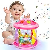 M SANMERSEN Baby Girl Toys 6-12 Months - Babies Ocean Rotating Projector Light Up Musical Toys for 12-18 Months Crawling Learning Tummy Time 1 2 Years Old Infant Boys Girls Pink