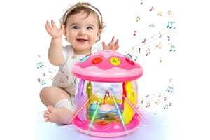 M SANMERSEN Baby Girl Toys 6-12 Months - Babies Ocean Rotating Projector Light Up Musical Toys for 12-18 Months Crawling Learning Tummy Time 1 2 Years Old Infant Boys Girls Pink