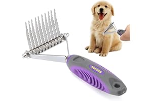 Hertzko Grooming Dematting Comb for Dogs and Cats - Stainless Steel Undercoat Rake for Shedding and Tangled Fur - Ergonomic Handle - Grooming Tool for All Coat Types