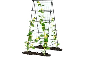 Yotoworth Cucumber Trellis for Raised Bed, 71" H x 32" W Metal A-Frame Garden Trellis Climbing Plants Outdoor Fruits Watermelon Vegetable Tomato Squash Peas Beans Trellis, with Netting, Black