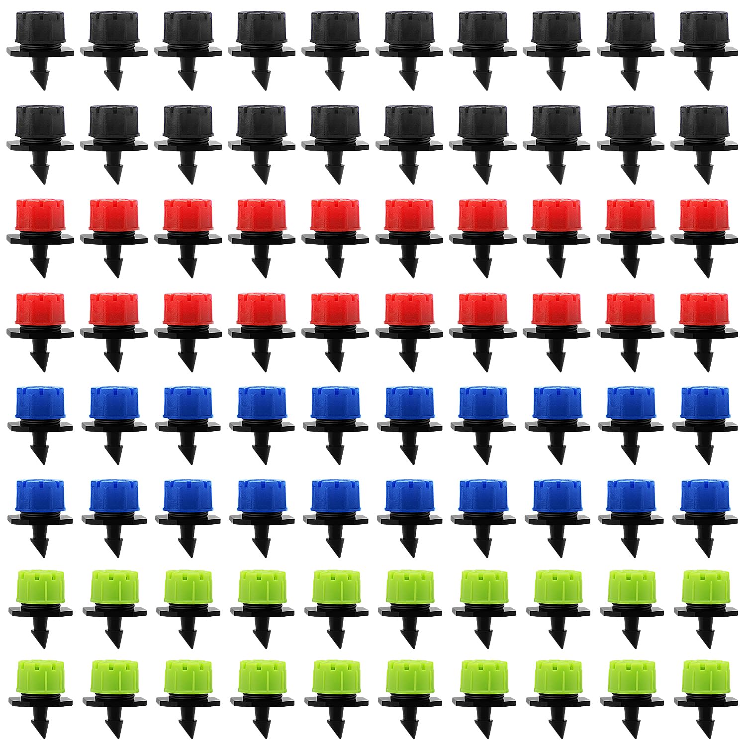 VooGenzek 80 PCS 1/4 Inch Adjustable Irrigation Dripper Sprinklers, Micro 8-Hole Emitter Drippers for Irrigation System, Anti-clogging Watering Sprinklers for Garden, Lawn, Black/Red/Blue/Green — image 1