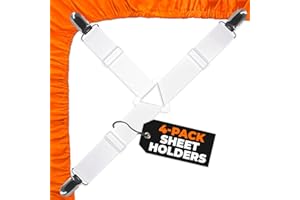 5 STARS UNITED Bed Sheet Straps Set | Easy to Use Adjustable Elastic Fasteners with Metal Clips | Sheet Holders for Corners | Fitted Sheet Clips to Hold Sheets in Place | (4 Pcs White)