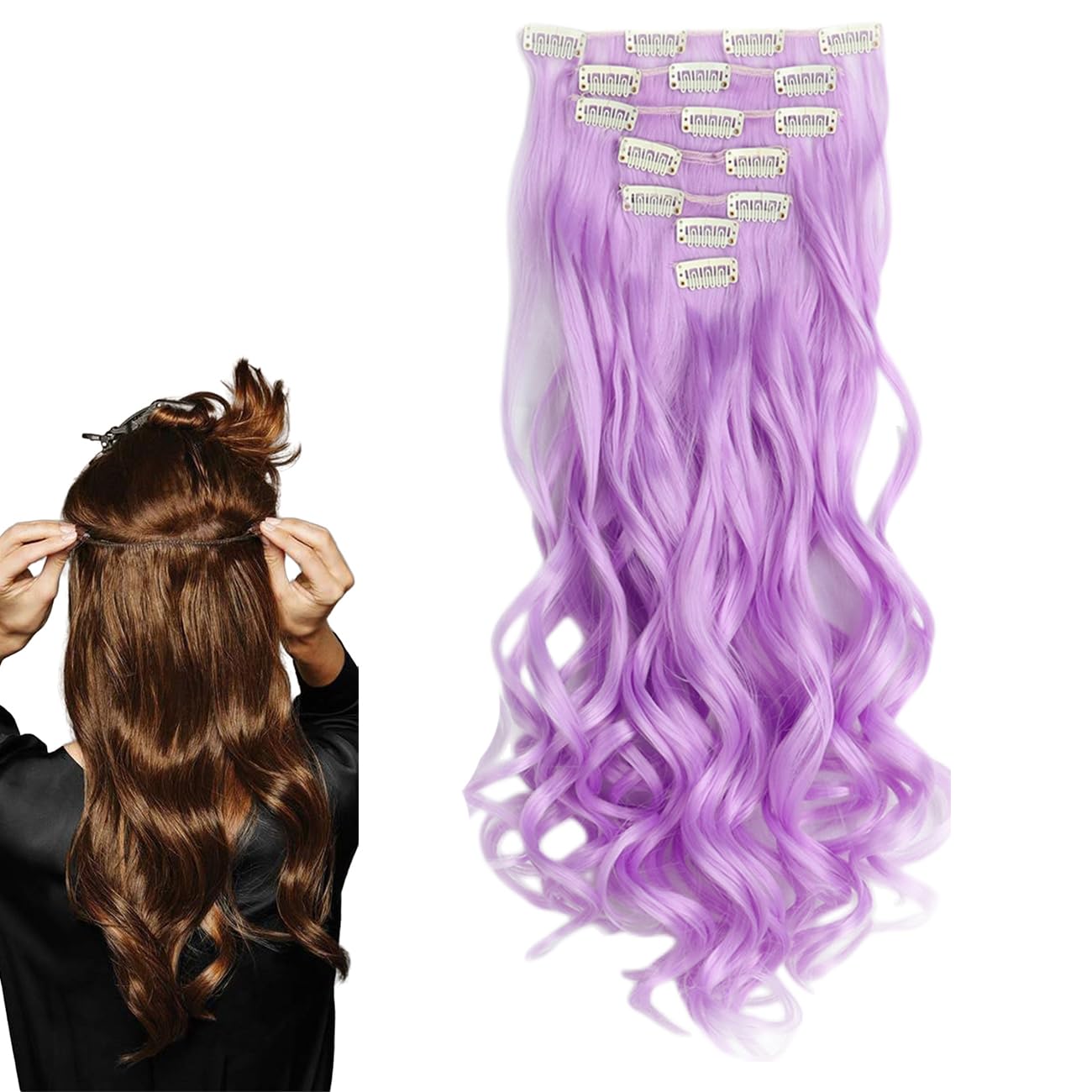 prinfantasy Hair Extensions Clip in Long Natural Curly Purple Hair Extension Full Head Thick Clip in Hair Synthetic Hair Pieces for Women, MW099 โ image 1