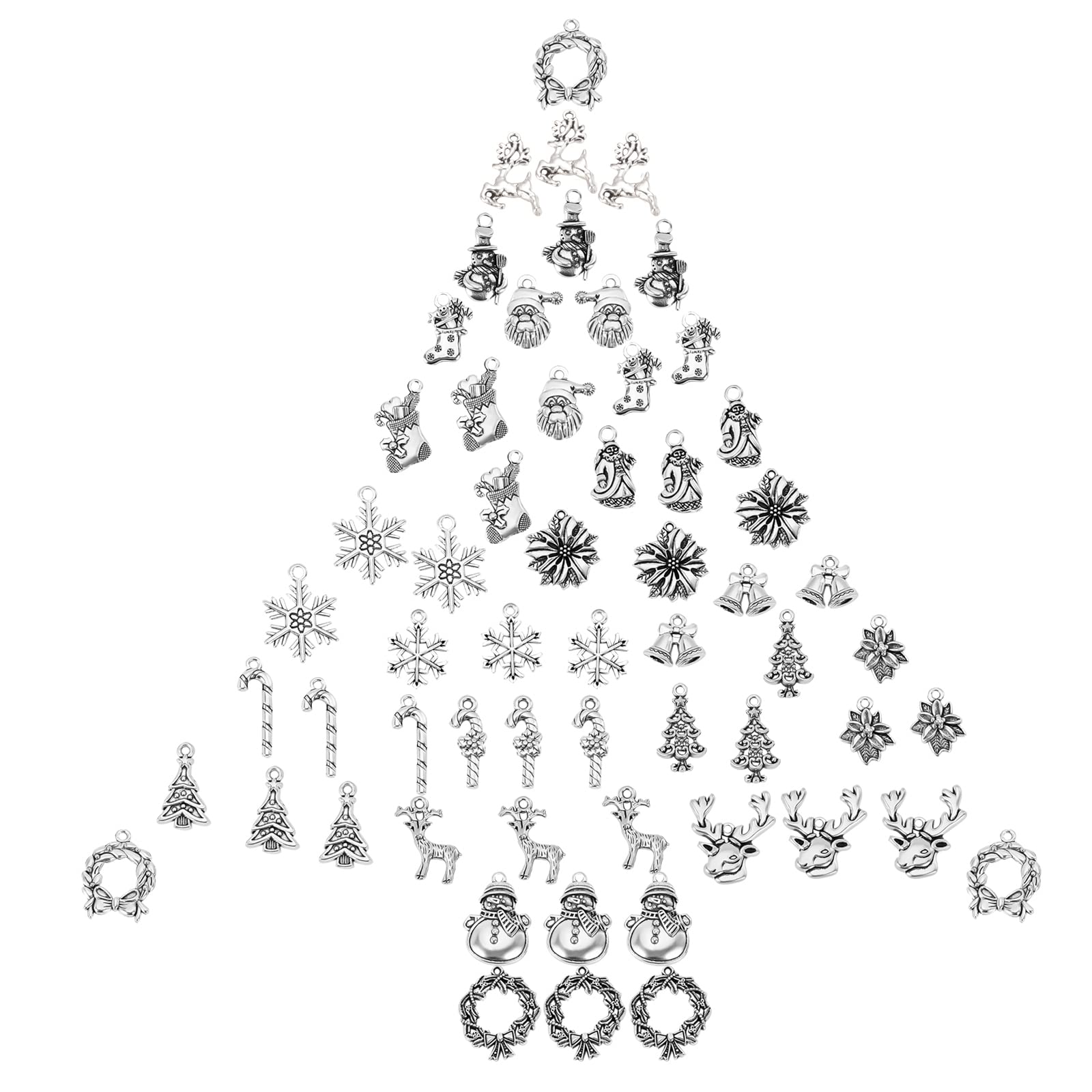 SUNNYCLUE 1 Box 60Pcs 20 Styles Alloy Christmas Charms Bulk Tibetan Style Snowflake Pendants Holiday Theme Reindeer Jingle Bells Charms for Crafts Making Spplies, Antique Silver