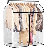 TEMUORG Hanging Garment Bag for Closet Winter Clothes Storage with Clear Window Coat Rack Cover Large Clothing Bags with Zipper Dust Proof Dress Protector (Big)