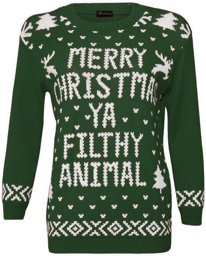 Xmas Women Jumpers Merry Christmas Ya Filthy Animal Ladies Christmas Novelty Pullover