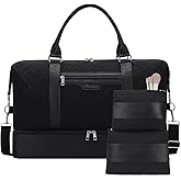 Oeihuivt Weekender Bags for Women - 21 Inch Large Travel Duffel Bag 2-Piece Set with Shoe Compartment, Heavy-Duty Canvas Leather Carry On Overnight Tote