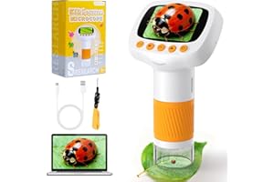 Pocket Kids Microscope for Over 3 Years Old, 1000X Handheld Microscope for Kids w/2''IPS Digital, Photo Video Mini Portable M