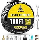 Pressure Washer Drain Jetter – Sewer Jetter Kit for Pressure Washer 100ft 1/4 Inch NPT Hose Nozzles and Adapter 5800PSI Clears Clogs in Pipes & Sewer Lines
