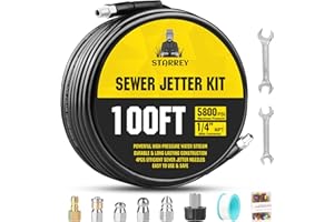 STARREY Pressure Washer Drain Jetter – Sewer Jetter Kit for Pressure Washer 100ft 1/4 Inch NPT Hose Nozzles and Adapter 5800PSI Clears Clogs in Pipes & Sewer Lines