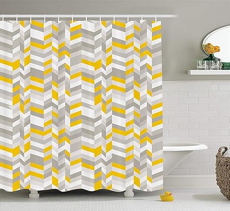 Ruichangshichengjie Grey And Yellow Shower Curtain Hand Drawn