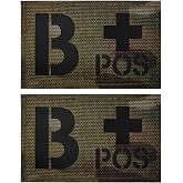 EmWoot 2PCS Blood Type B+ POS Patches Reflective Morale Patch Hook and Loop | IR Reflective,Laser Cut,Tactical Patch,Emergency Medical Identification,Versatile Attachment,3&times;2 inch,CP Black,Plus Sign Red