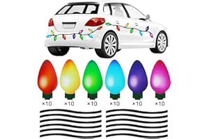 SCOOYEEES 100Pcs Christmas Reflective Car Refrigerator Magnets Decorations Set, 60Pcs Reflective Bulb Light Magnets with 40Pcs Lines Magnetic Car Stickers for Garage Xmas Holiday Birthday Mailbox Decor
