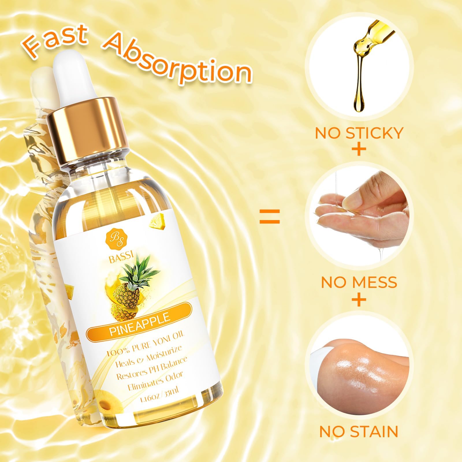 3 Packs Yoni Oil for Women - Feminine Care Oil - All Natural Vaginal Essential Oils, Reduces Odor, Restores pH Balance and Wetness, 1 fl oz/pc Strawberry Pineapple Peach Scent