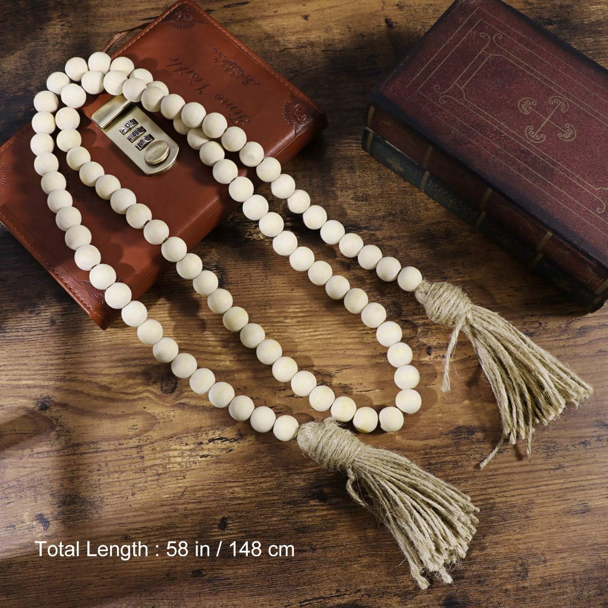 LIOOBO Wood Bead Garland Farmhouse Rustic Country Beads Holiday Decoration Wall Hanging Prayer Beads: Home & Kitchen