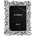 FIHOO 5x7 Picture Frame Crystal Cluster Vintage Photo Frame with High Definition Glass Antique Display Holder for Tabletop Wall Hanging (Silver)