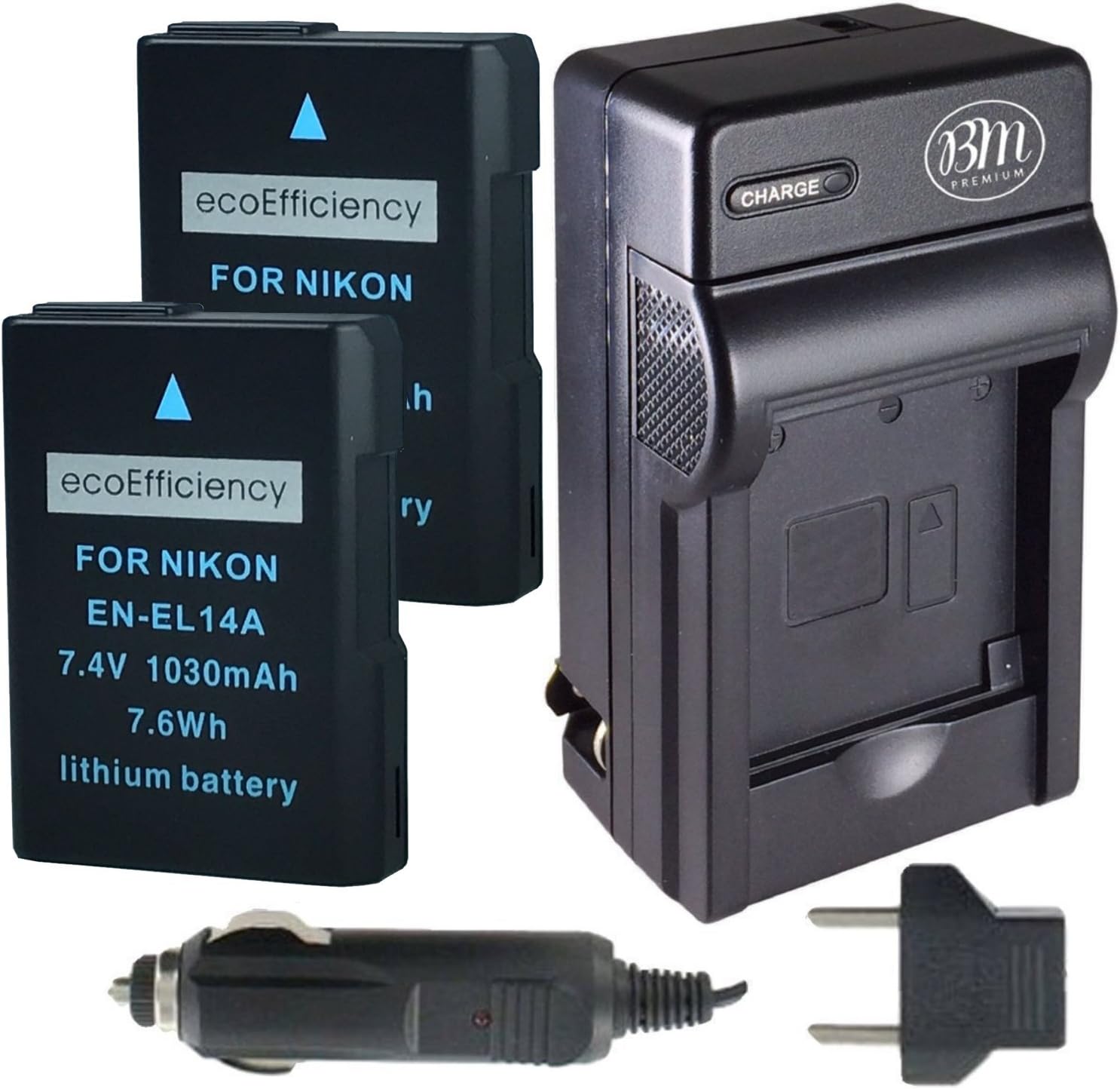 ecoEfficiency 2 Pack of EN-EL14, EN-EL14A Batteries and Battery Charger for Nikon D3400, D3500, D5600 Digital SLR Camera