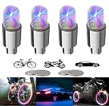 YUERWOVER 4 Pack LED Bike Wheel Lights Car Tire Valve Stems Caps Bicycle Motorcycle Waterproof Tyre Spoke Flash Lights Cool Reflector Accessories for Kids Men Women with 10 Extra Batteries(Colorful)