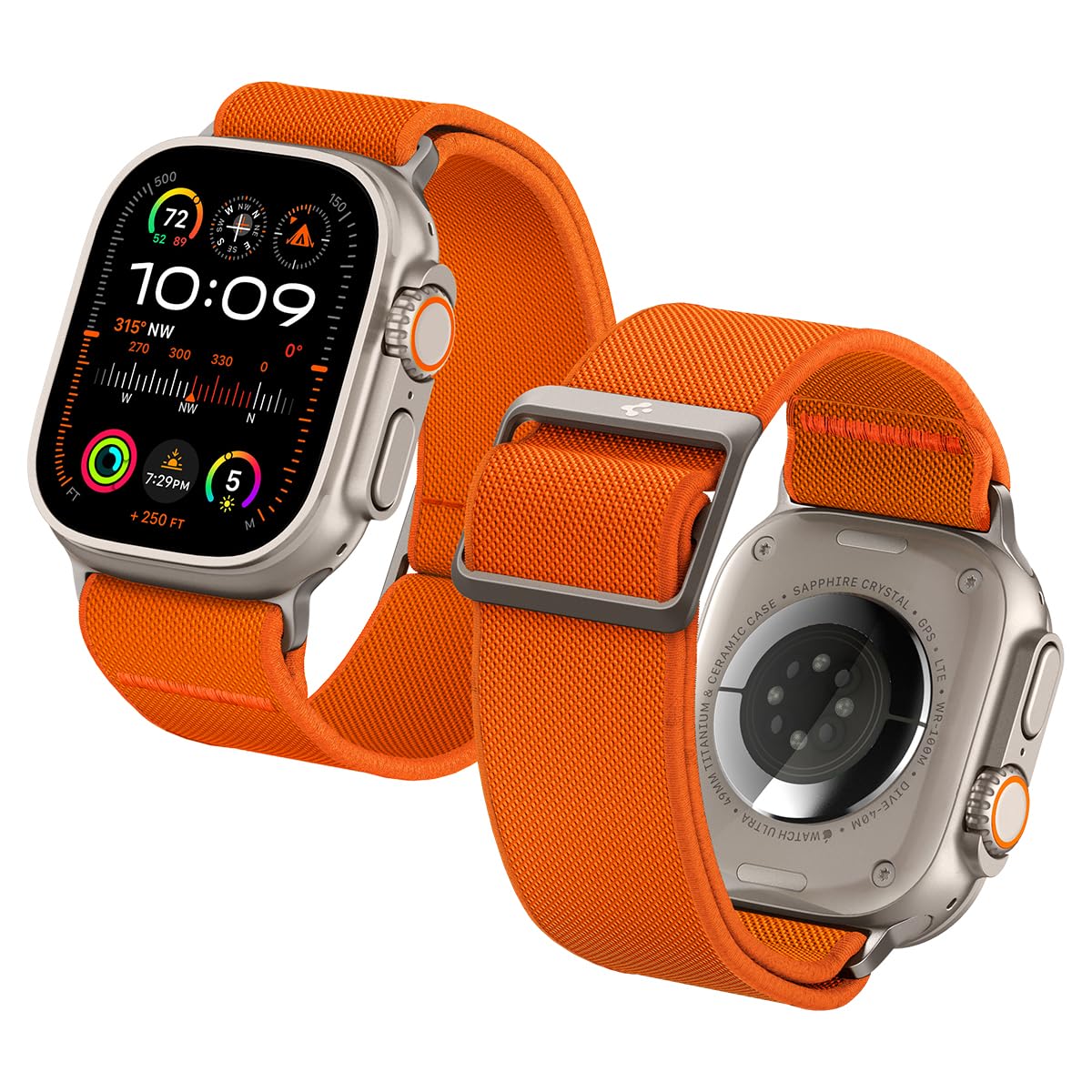 Spigen Lite Fit Ultra Elastic Nylon Solo Loop Strap Band Compatible with Apple Watch Ultra 3/2/1 (49mm), Series 11/10/9/8/SE (46/45/44/42mm) - Orange