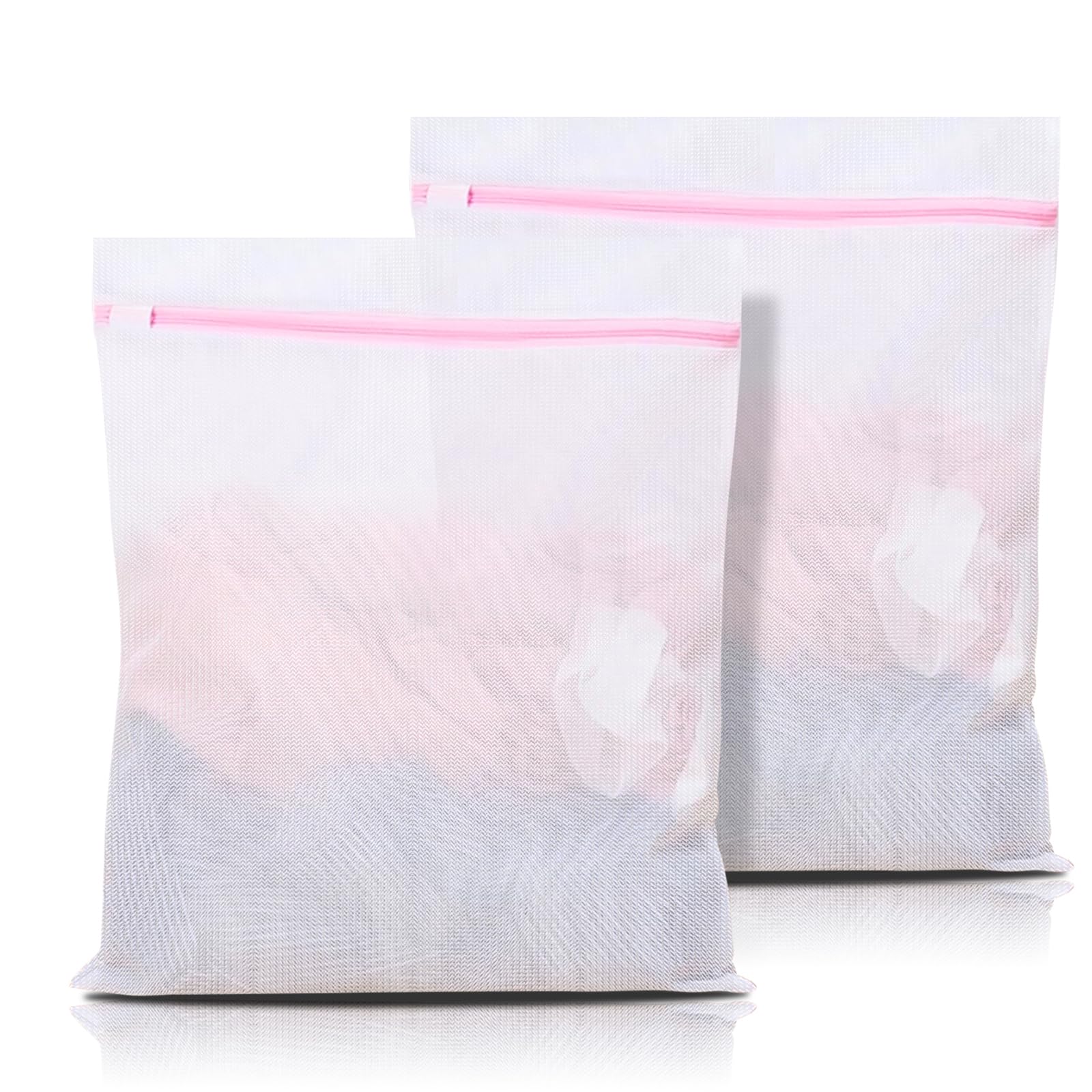 2 Pack Extra Large Mesh Laundry Bag with Drawstring, 23.6×35.4inch Washing Bag Net for Washing Machine, Washing Bags for Travel, Delicates, College Dorm (White Pink) — image 1