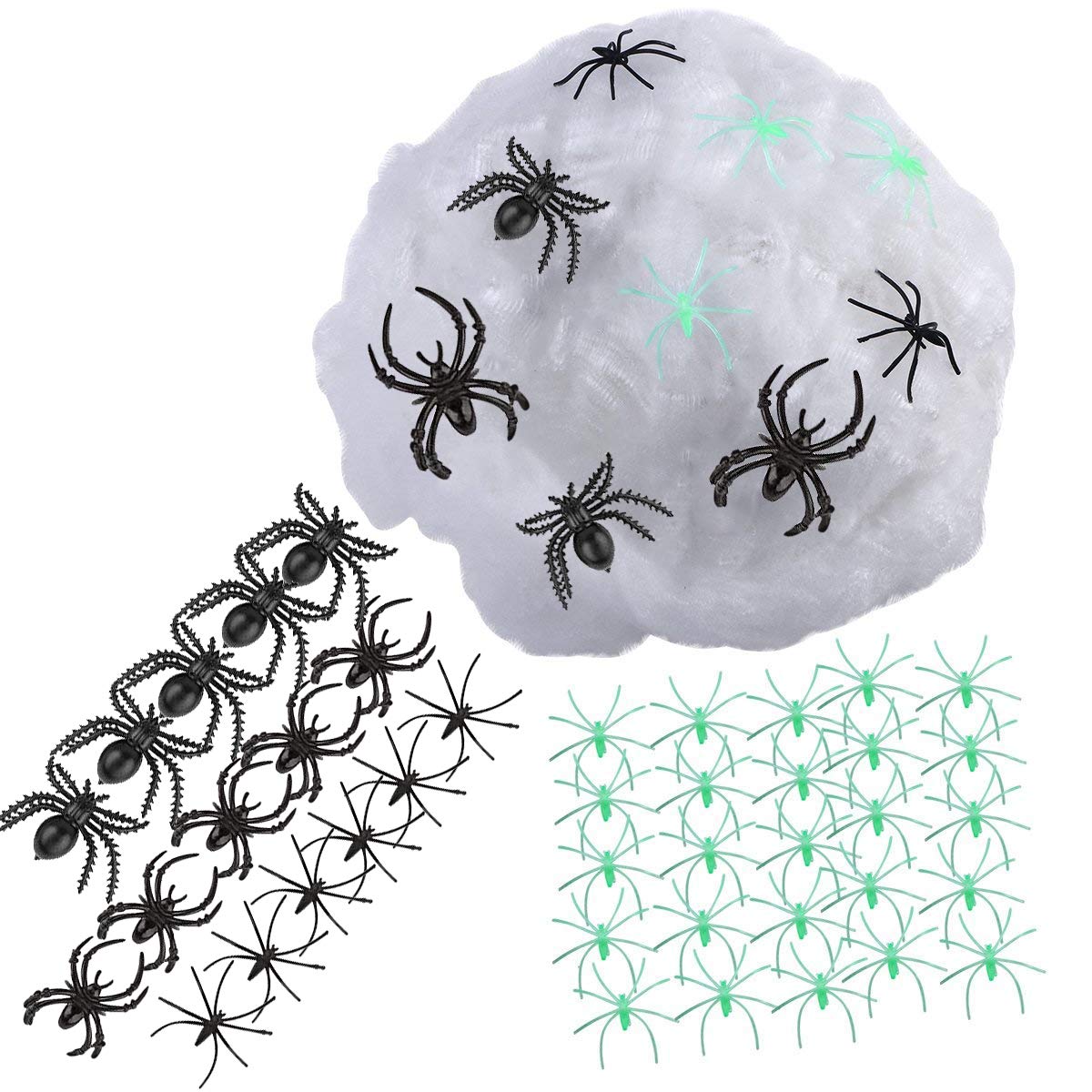 Almatess Halloween Decorations 60 Pcs 5 Different Spiders with 120g Halloween Spider Web Spider Cobweb for Halloween Decoration