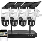 VeryFocal Solar Dual-Lens 4‑Pack Wireless Outdoor Security Camera System | 2.4/5GHz WiFi‑6, AI Tracking, 360&deg; PTZ, Color Night Vision, IP66 Weatherproof, 10CH 4K NVR, No Monthly Fee for Home Surveilla