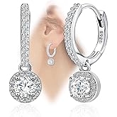 Sterling Sliver Hoop Earrings with Round Cubic Zirconia Dangle for Women Fashion Lightweight Trendy Hoop Earrings for Women for Sensitive Ears
